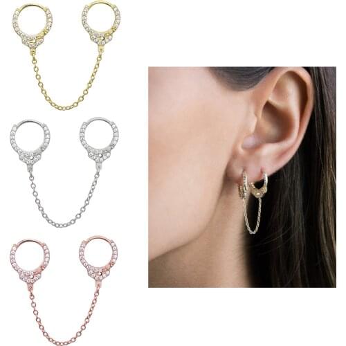 Slovecabin Authentic 925 Sterling Silver Handcuffs Chain Huggie Earrings With Clear CZ For Women Luxury Fine Jewelry Accessories