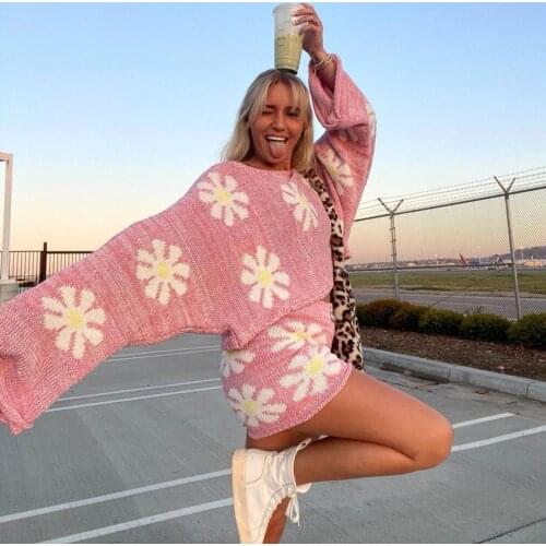 2021 Summer Spring Casual Long Sleeve Women Sweater Top Knitted And Biker Shotrs Y2K Two Piece Sets Fashion Suit