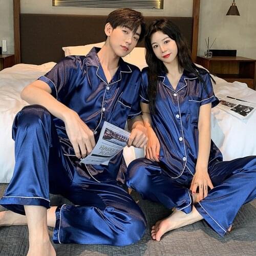 Couple Women Pajama Set Womens Shorts Nightie Summer Pijama Thin Pure Color Silk Pajamas Plus Size Home Service Sleepwear Suit
