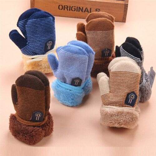 Winter Baby Boys Girls Gloves Kids Full Finger Mittens Warm Solid Acrylic Knitted Gloves For Baby Children Toddler