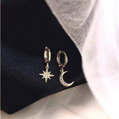 1@# Hot Sale Arrival Fashion Classic Geometric Women Dangle Earrings Asymmetric Earrings Star And Moon Modern Female Jewelry