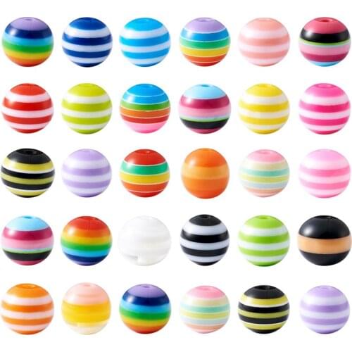 10mm Round Resin Stripe Beads for Earrings Bracelets and Necklaces Making DIY Mixed Color hole: 2mm 100pcs