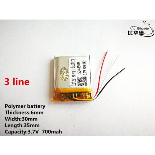 10pcs/lot 3 line Good Qulity 3.7V,700mAH,603035 Polymer lithium ion / Li-ion battery for TOY,POWER BANK,GPS,mp3,mp4
