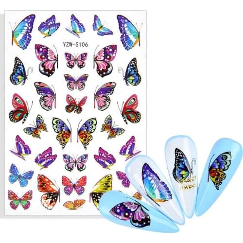 2021 New Butterflies Nails Art Manicure Stickers Blue Black Decals Spring Theme Flowers Nail Decoration DIY Manicure