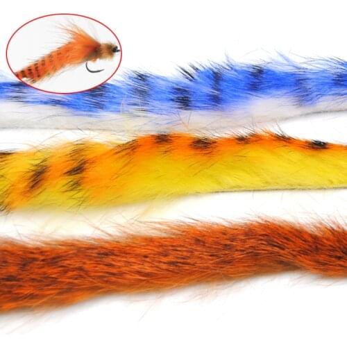 6PCS New 4mm Vertical Cut Rabbit Zonker Strips Orange Blue Tiger Barred Color Fly Tying Material Bunny Muddler / Crayfish Claws