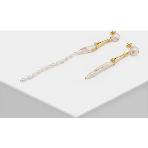 Amorita boutique natural pearl Asymmetric design fashion party show drop earring