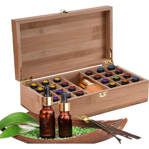 25 Grids Bamboo Essential Oil Storage Box Organizer DIY Protective Wooden Storage Case Travel Perfume Bottles Protect Container