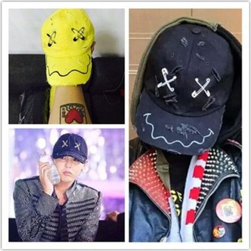 KPOP G-Dragon Pins Decor Baseball Cap Sun Hat Hole Design PEACEMINUSONE Fans Collection t9