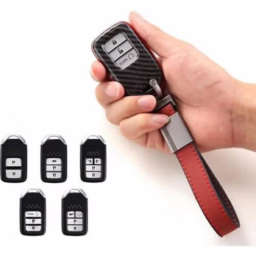Car Key Case Cover For Honda Carbon Fiber Car Key Bag Shell Holder With Key Strap Car Styling Key Chain