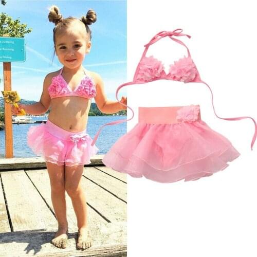 Citgeett Summer Cute Kids Baby Girls Tankini Flower Bikini Set Swimwear Swimsuit Bathing Pink Cute Beach SS