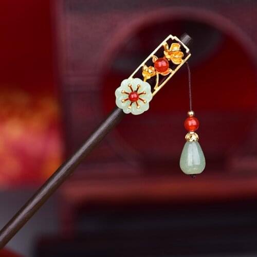 Ethnic Style Retro Exquisite Synthetic Flower Hair Sticks Ancient Classical Chinese Court Empress Hair Sticks Jewelry