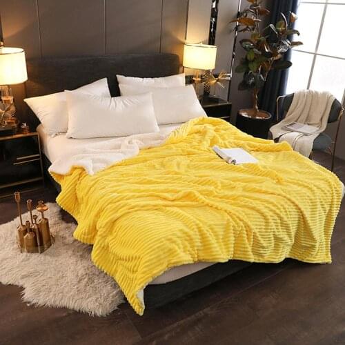 Flannel Blanket yellow color blankets single queen king size Thickness Throw Blanket Home Textile