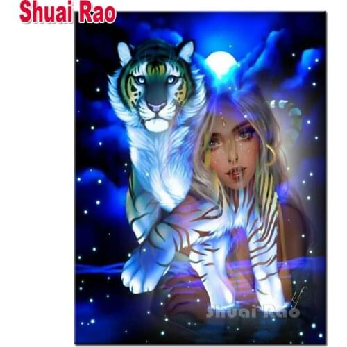 Diamond Embroidery fantasy Fluorescence Tiger Girl Pattern Diamond Painting 5d diy Full Square Round drill pictures of Diamond