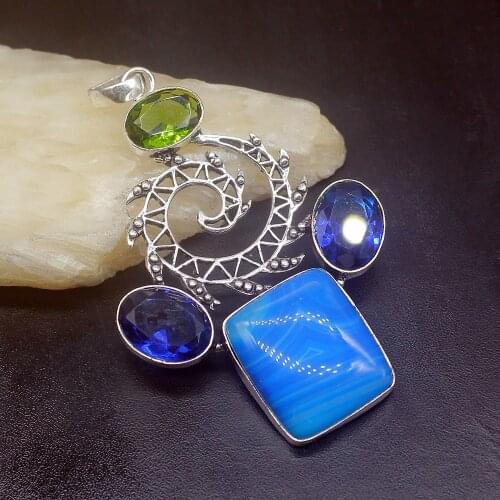 Gemstonefactory Jewelry Big Promotion 925 Silver Vintage Botswana Agate Topaz Peridot Women Ladies Gifts Necklace Pendant 1135