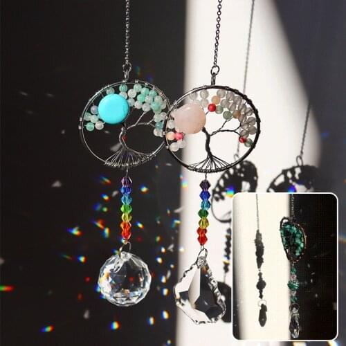 Crystal Hanging Drops Colorful Beads Life Trees Pendant Chandelier Decoration Hanging Drops Outdoor Garden Decoration Gift
