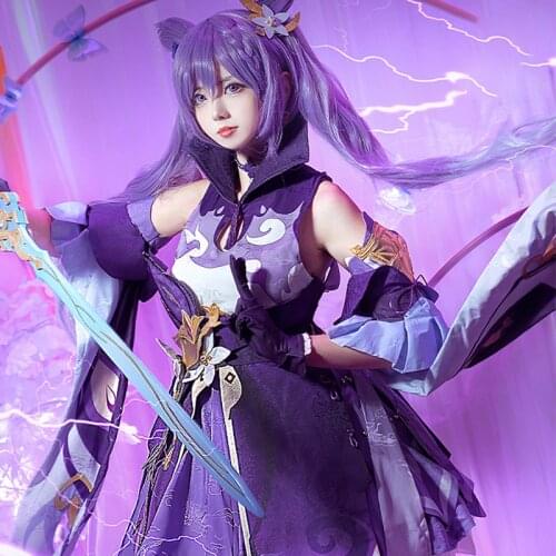 Game Genshin Impact Keqing Cosplay Costume Anime Purple Suit Elegant Dress Lovely Uniform Halloween Party Outfit Custom Made