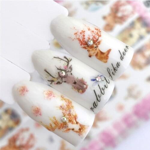 1pc Cute Bunny Flowers Elk Kitten Meow Meow Adhesive Stickers Nail Art Decal Decoration ( Just Bare Sheet 12.2cm*7.5cm)