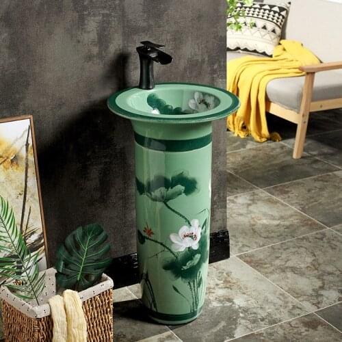 Chinese sink bowl Basin With One Balcony Ceramic Pillar Washbasin Toilet Pillar Basin Vertical Floor pedestal basin