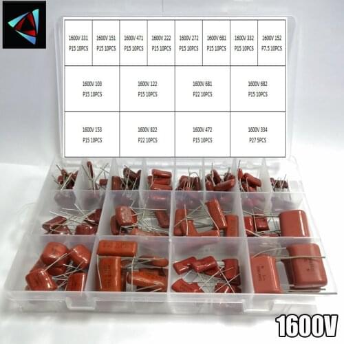 1600V 155pcs/box 24 Types 331 151 471 222 272 681 332 103 122 682 153 822 472 334 CBB Metal Film Capacitors Assortment Kit