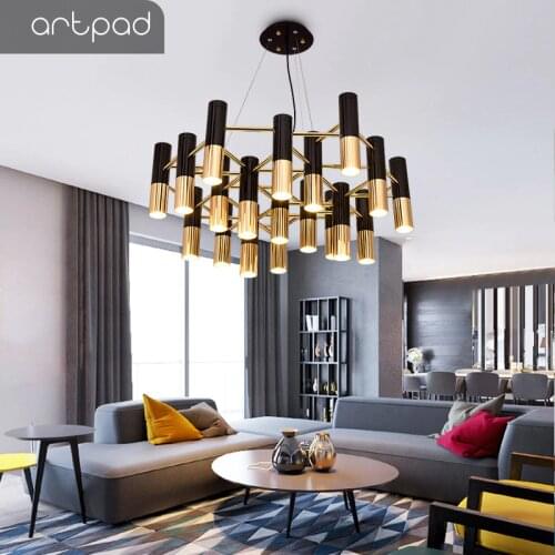 Artpad Postmodern Luxury Chandelier Aluminium Golden Black G9 Hanging Lamp Led Dining room Living room Suspension Fixture 220V