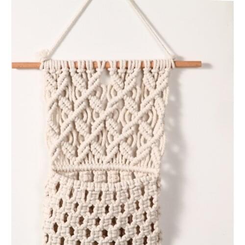 Macrame Wall Hanging Magazine Storage Organizer Handmade Cotton Rope Woven Flowers Key Mail Storage Holder Pocket