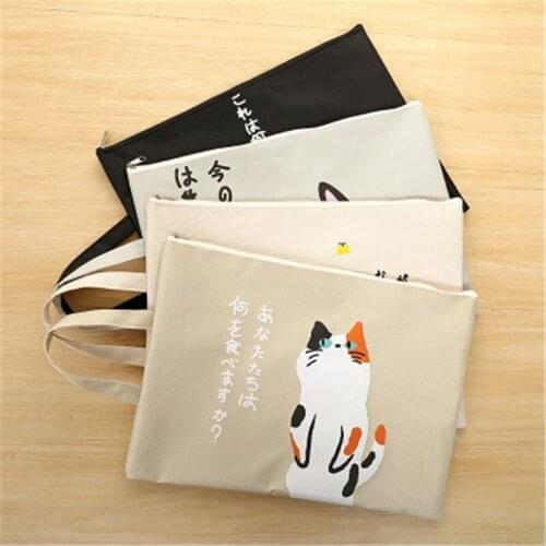 Cute Cat Zipper A4 File Bag Oxford Canvas Student Hand - Held Examination Paper Textbook Business Acceptance Bag School Supplies