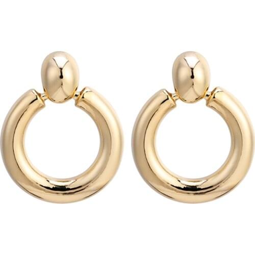 Trendy Smooth Surface Hoop Earrings for Women Simple Fashion Gold Color Plated Big Round Earring Jewelry