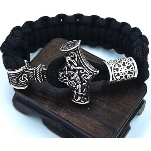 Thors Hammer Mjolnir Bracelet Paracord Amulet Rune Knot Scandinavian Bangles Viking Bracelet Men Talisman Freeship