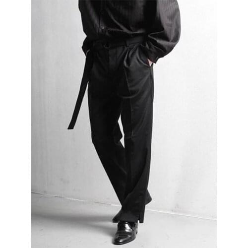 Mens belt split pants straight pants loose plus-size new fashion trend versatile casual plus-size pants