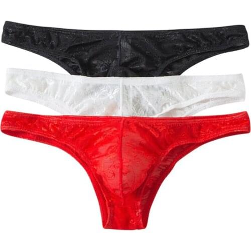 3PCS/ Lot Men Briefs Sexy Lace Heren Transparent Male Underwear Mesh Penis Pouch Sheer Slip Homme T-back Gay Panties