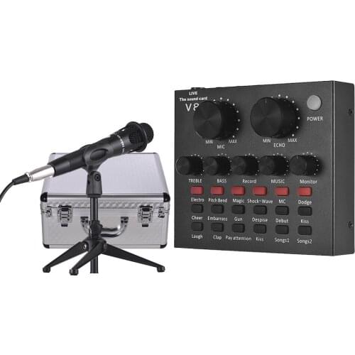 External Sound Card Set with USB Audio Interface Wired Condenser Mic Desktop Stand Monitor Earphone with Carry Case for Live