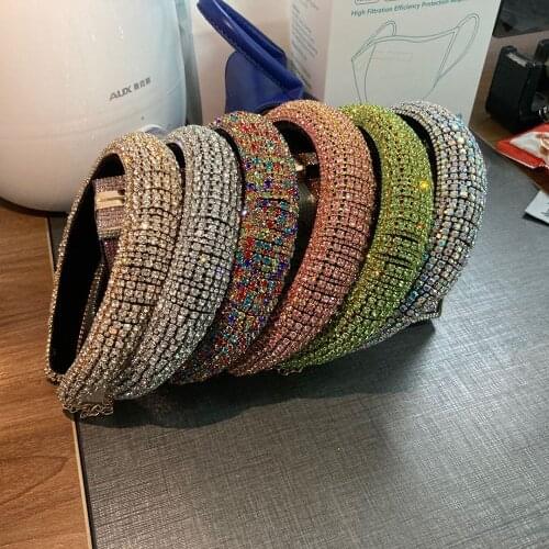 New Arrived 2021 Luxury Rhinestone Baroque Headband Colorful Crystal Diamond Padded Bling Hairband for Women Hair Accessories