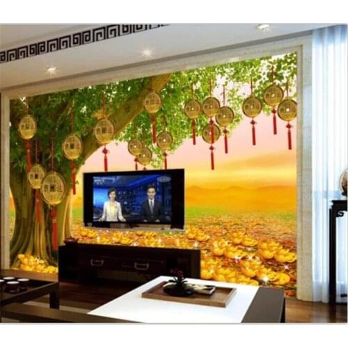 Beibehang Wallpaper murals custom photo home decor living room bedroom lucky treasure golden tree wallpaper wall decoration