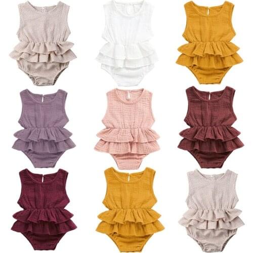 Solid Color Infant Newborn Kid Baby Girl Clothes Sleeveless Romper Tutu Dress Jumpsuit 1PC Sunsuit Outfit 7 Color