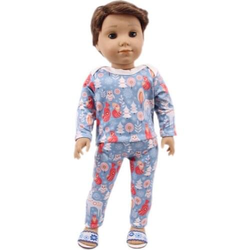 Pattern Popular Christmas Pajama Suit Fit 18 Inch American&43cm Baby New Born Doll Clothes Accessories,Girls Toys