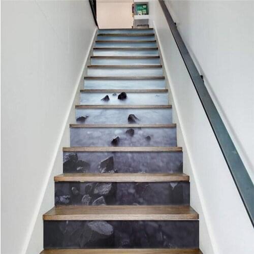 PVC wallpape Sea stones reef natural seawa landscape simple 13 pieces of DIY stair stickers, step stickers, wall stickers