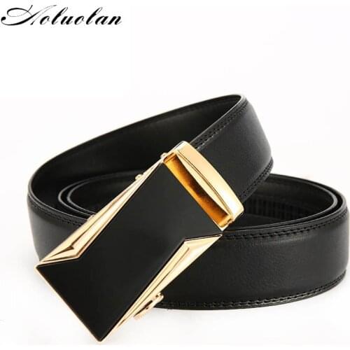 Aoluolan High quality Brand Genuine Gold silver Buckle Automatic Buckle Belts for Man Cow Leather Business Girdle Strap