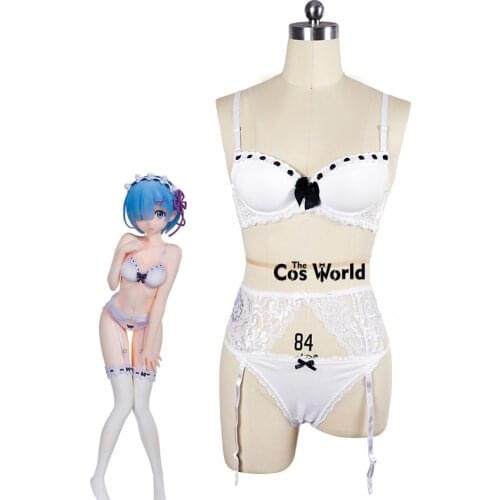 Re Zero Kara Hajimeru Isekai Seikatsu Remu Ramu Sexy Lace Underwear Bra Underwires Panties Lingerie Briefs Cosplay Costumes