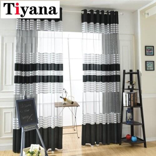Black And White Striped Tulle Curtains For Living Room Window Luxury Semi Sheer Curtains For Bedroom Drapes Fabric ZH003-4