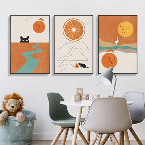 WTQ Modern Artistic Canvas Painting Abstract Sun Orange Cat Poster Fashion Wall Decor Wall Art Picture Room Decor Home Decor