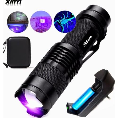 LED UV flashlight Mini flashlight with zoom function Mini UV black light pet urine stain detector
