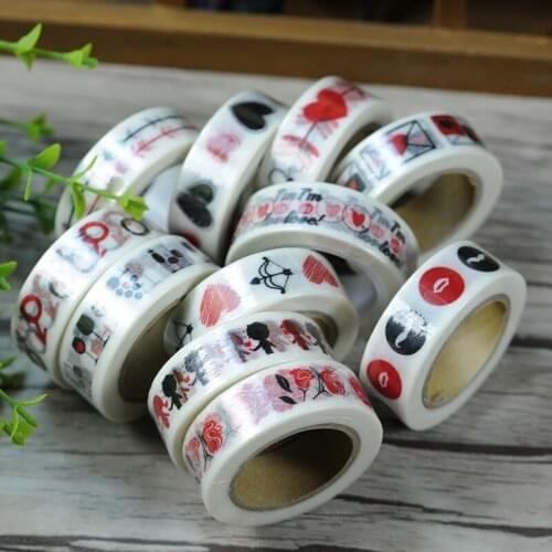 2 Pcs Red Black Love Theme DIY Couple Photos 10m Decor Props Washi Paper Tapes for DIY Scrapbook Decor Wedding Photo Album