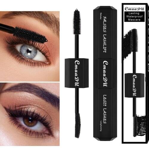 Double Head Fluffy Volume Mascara Makeup 5D Silk Fiber Lash Mascara Waterproof 2 in 1 Mascara Thick Long Curling Eyelash