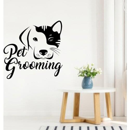Pets Vinyl Sticker Pet Grooming Sign Logo Wall Decal Pets Salon Interior Decor Dog Head Pattern Wall Murals Animals Poster