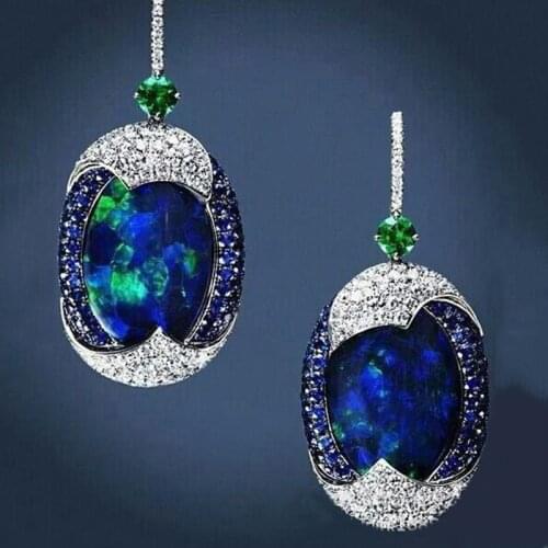 Vintage Boho India Ethnic Water Drip Dangle Drop Earrings for Women Blue Opal Female Wedding Party Princess Earring Jewelry 2019