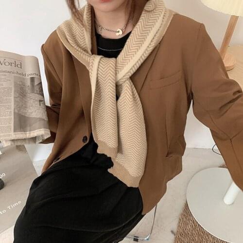Women Solid Color Knitted Shawl Female Fake Collars for Women Small Scarf Shawl Removable Shirt Detachable Collar Decorative