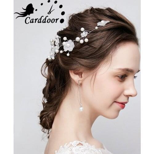 Carddoor Fashion Pearl Handmade Wedding Headband Red White Floral Crystal Bridal Hair Jewelry For Women Hair Accessories