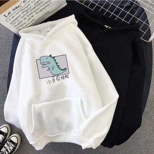 Little Dinosaur Monster Print Hooded Sweatshirts Women Long Sleeve Kawaii Cartoon Graphic Harajuku Hoodie Japanese Pullover Tops