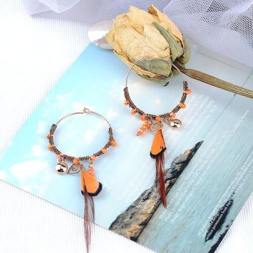 Noomi handmade flat bead winding light feather Bohemian womens Earrings seaside holiday photography sweet and exquisite master