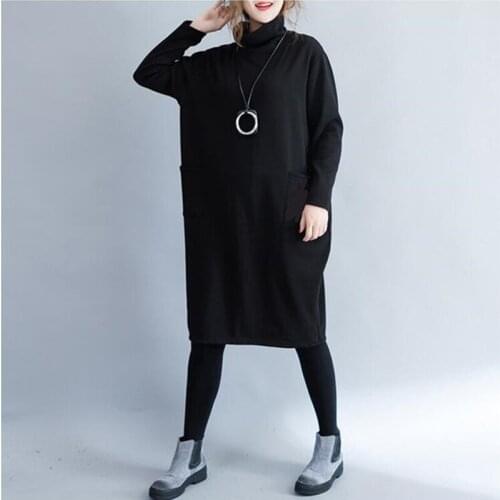 2020 winter velvet dress high neck stitching pocket large size casual fashion dress loose and comfortable